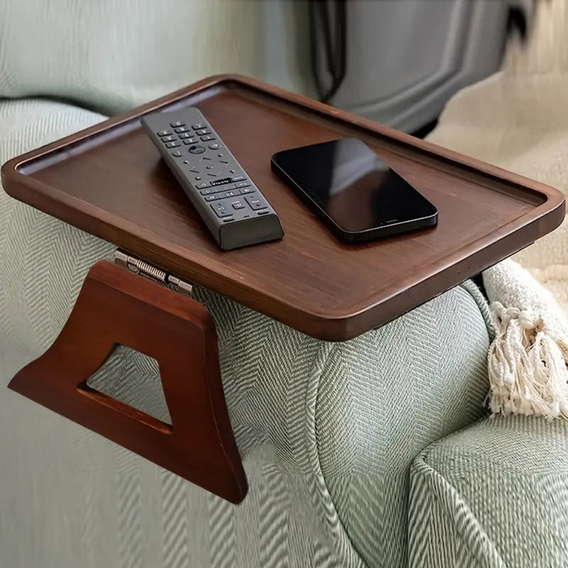 Adjustable Bamboo Armrest Table for Sofa Snacks Drinks Laptop