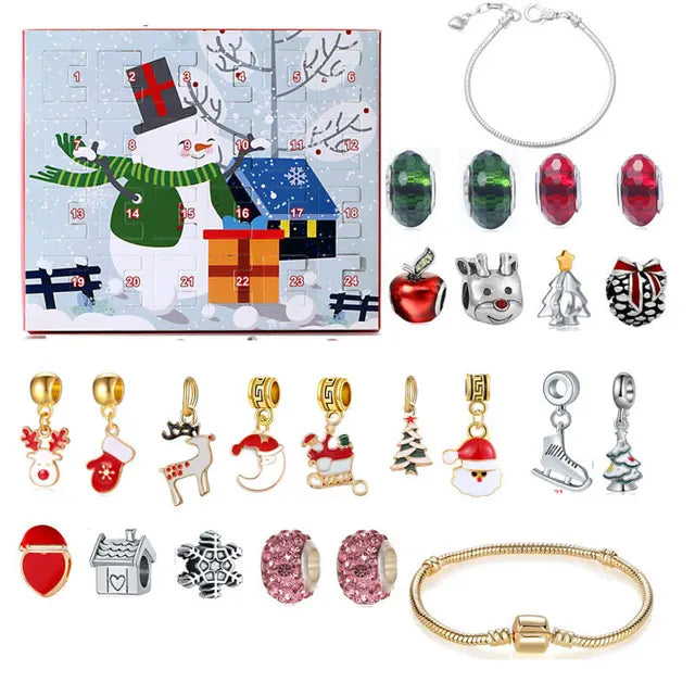 24-Day Christmas Jewellery Advent Calendar with Bracelet & Festive Charms