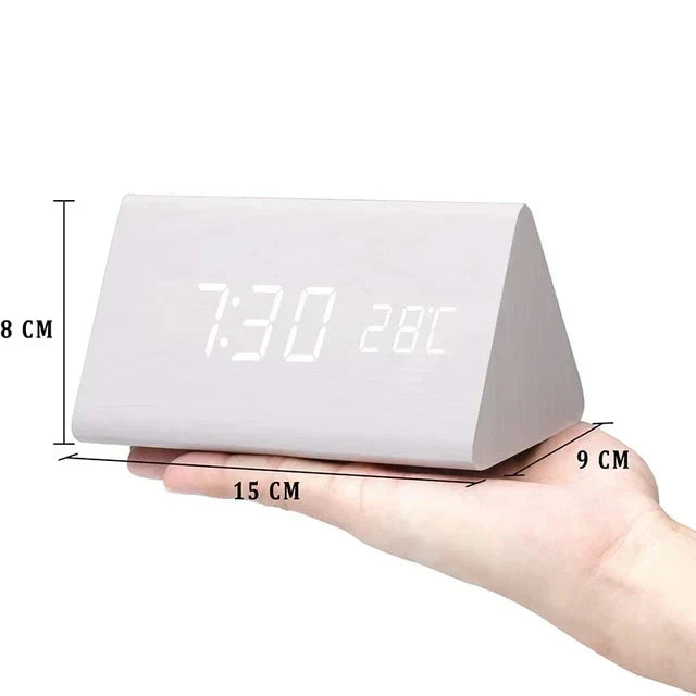 Wood-Effect LED Alarm Clock with Temperature Display