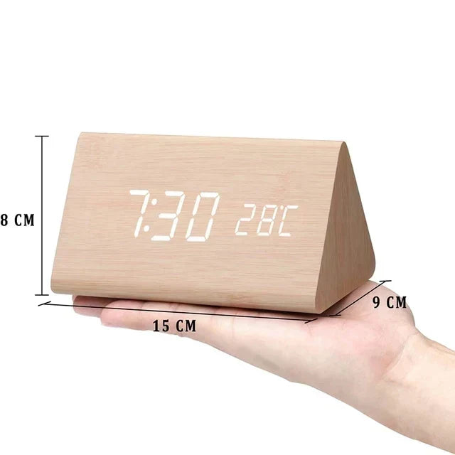 Wood-Effect LED Alarm Clock with Temperature Display