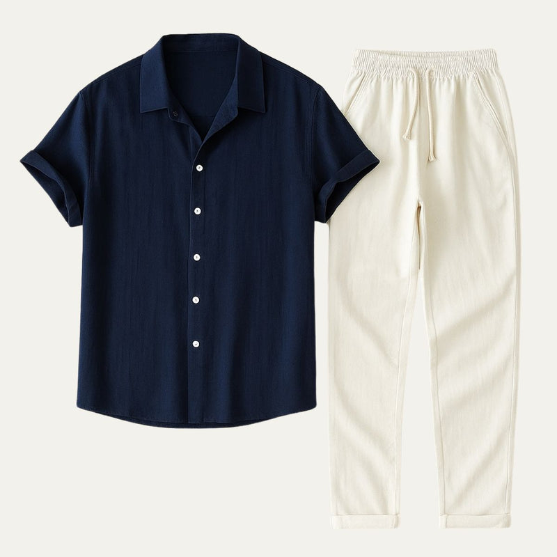 Men's Linen Set with Short Sleeves and Comfortable Trousers