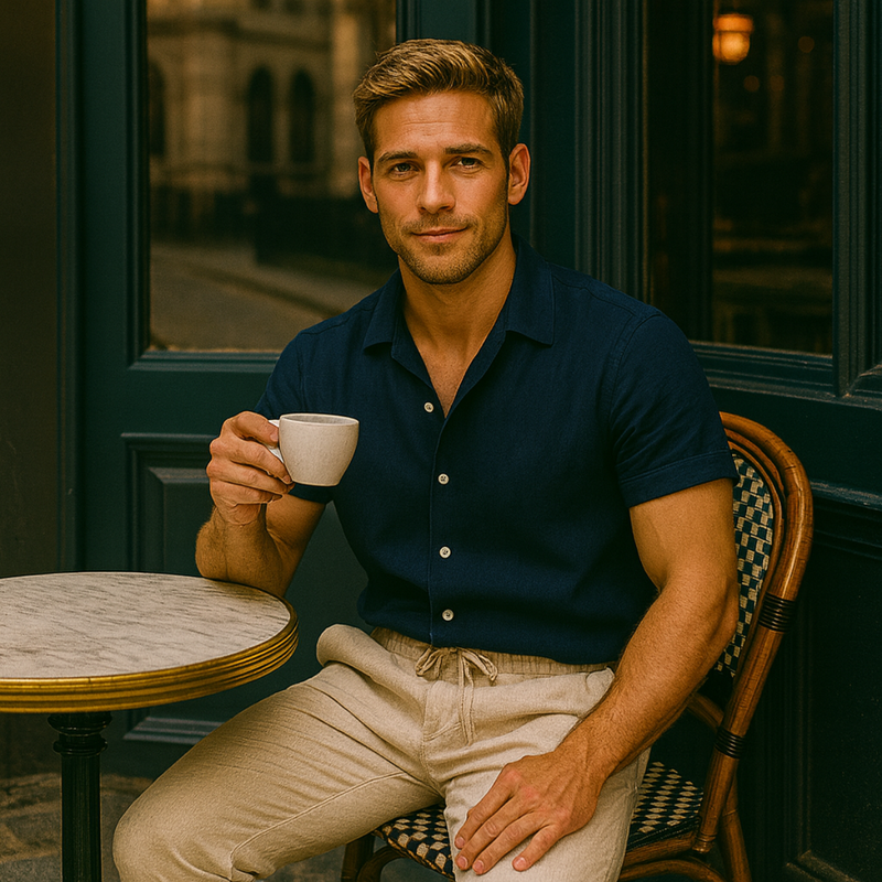 Men's Linen Set with Short Sleeves and Comfortable Trousers