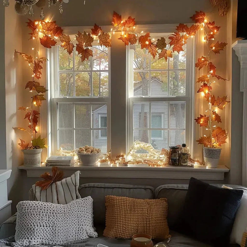 Decorative Light Garland with Green Branches and LED Lighting for Atmosphere