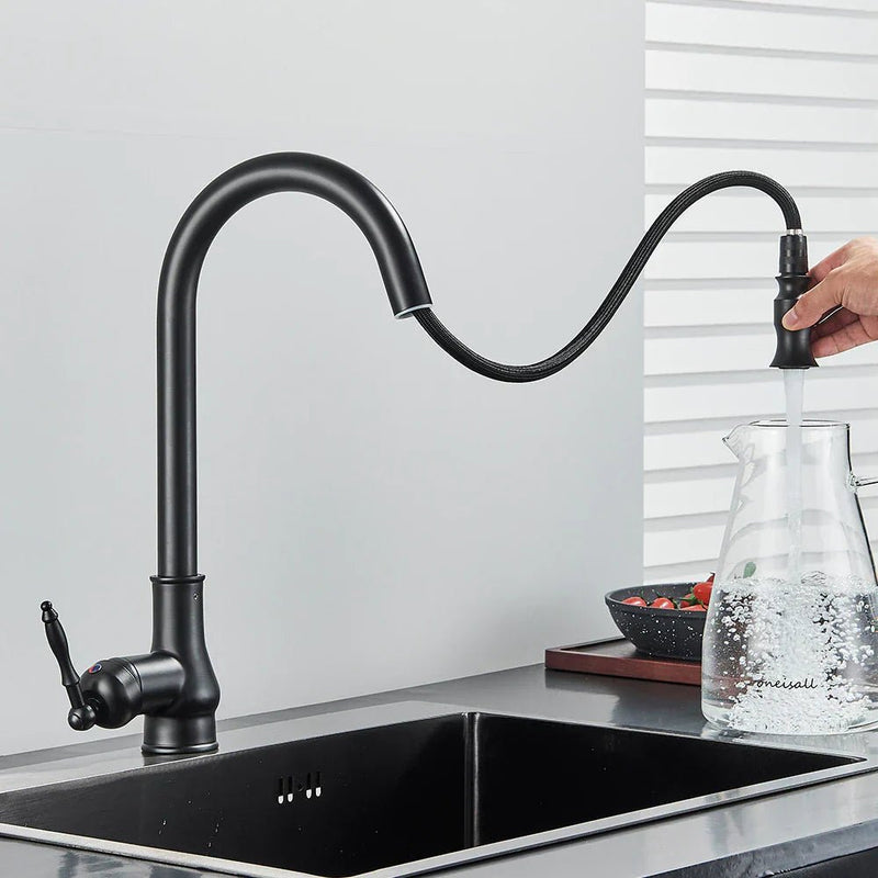 Pull-Out Kitchen Tap with Flexible Spray Head and Solid Brass Construction
