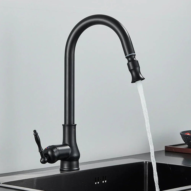 Pull-Out Kitchen Tap with Flexible Spray Head and Solid Brass Construction