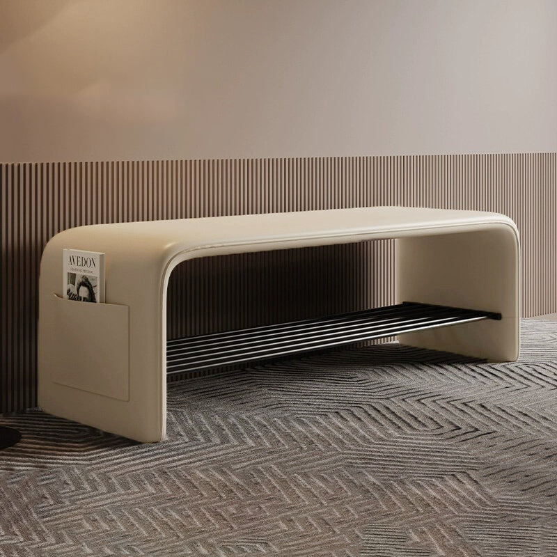 Two-Tier Synthetic Leather Shoe Bench for Entryway Storage and Seating