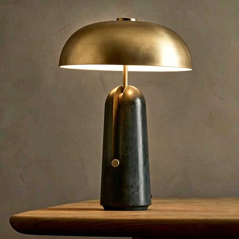 Mushroom Table Lamp with Travertine or Marble Base