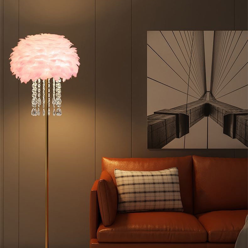 Feather and Crystal Floor Lamp for Elegant Living Room Lighting