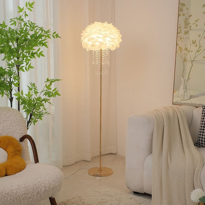 Feather and Crystal Floor Lamp for Elegant Living Room Lighting
