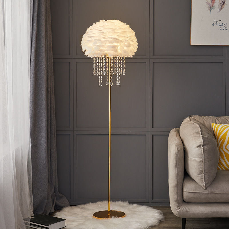 Feather and Crystal Floor Lamp for Elegant Living Room Lighting