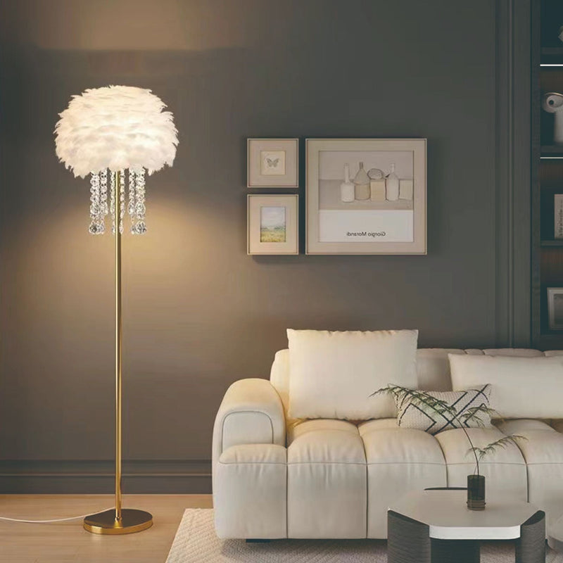 Feather and Crystal Floor Lamp for Elegant Living Room Lighting