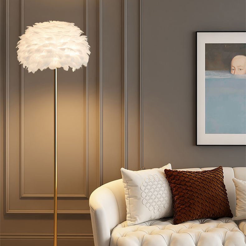 Feather and Crystal Floor Lamp for Elegant Living Room Lighting