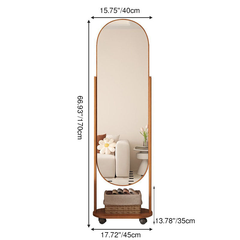 Full-Length Mirror with Wheeled Storage and Pegboard for Bedrooms
