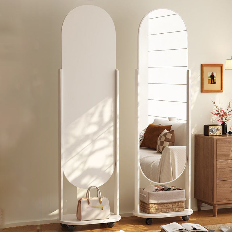 Full-Length Mirror with Wheeled Storage and Pegboard for Bedrooms