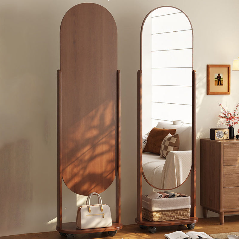 Full-Length Mirror with Wheeled Storage and Pegboard for Bedrooms