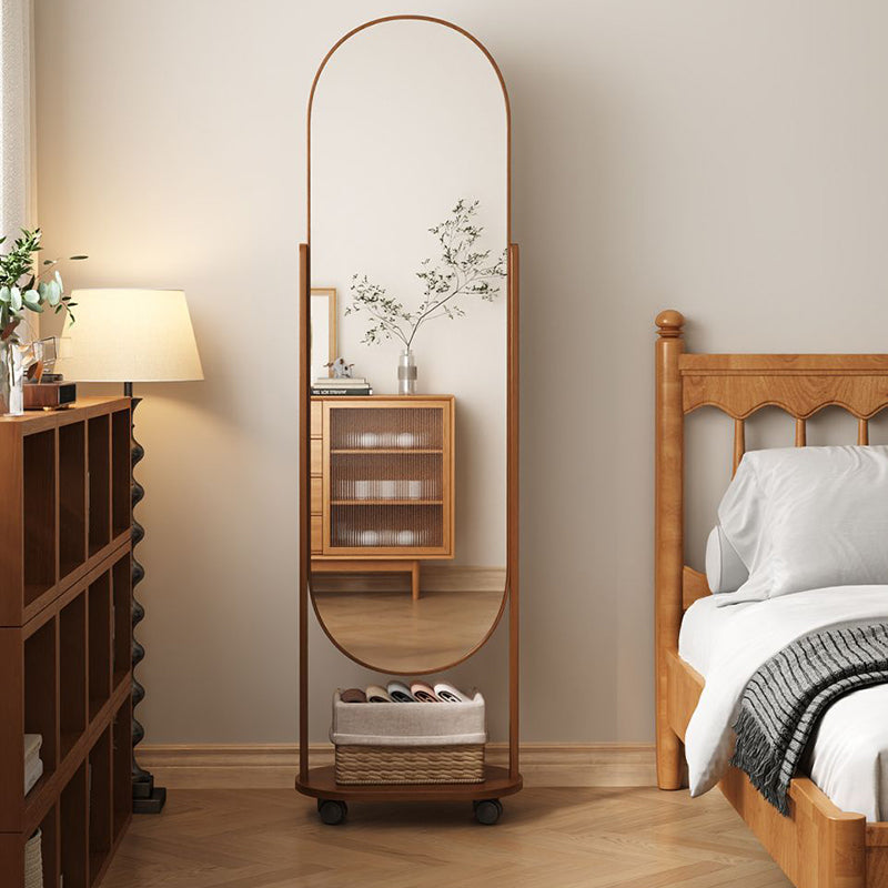 Full-Length Mirror with Wheeled Storage and Pegboard for Bedrooms