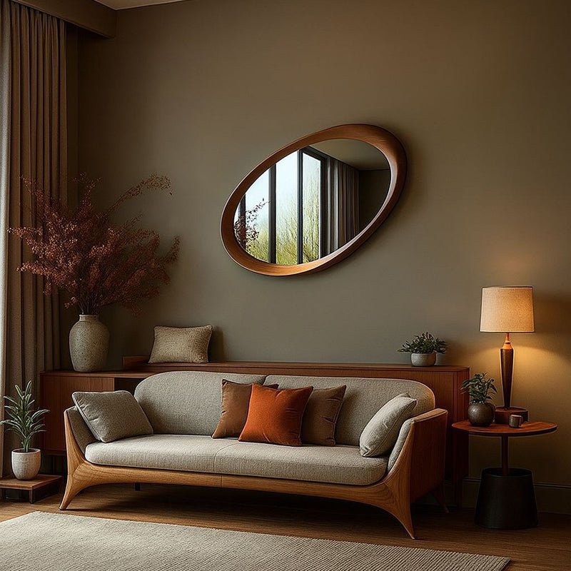 Oval Rubberwood Wall Mirror with Tempered Glass