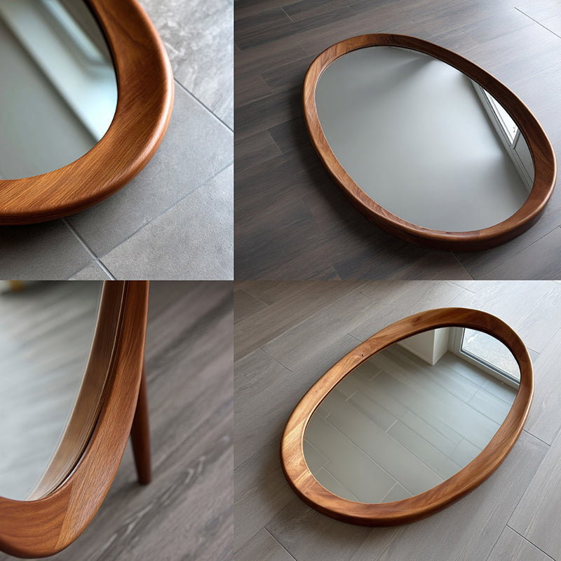 Oval Rubberwood Wall Mirror with Tempered Glass