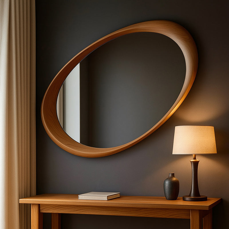 Oval Rubberwood Wall Mirror with Tempered Glass