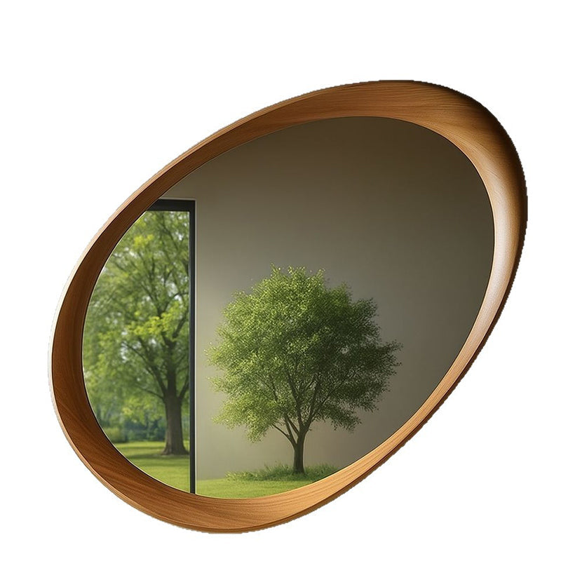 Oval Rubberwood Wall Mirror with Tempered Glass