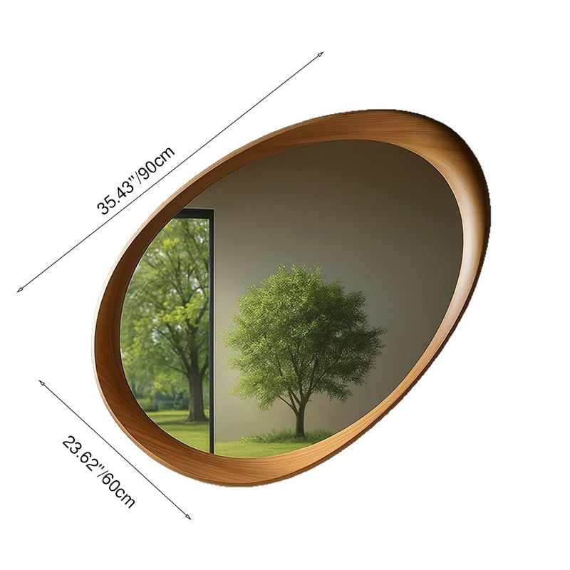 Oval Rubberwood Wall Mirror with Tempered Glass