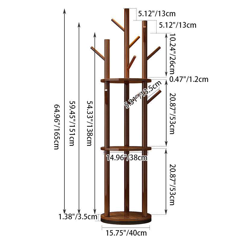 Rotating Wood Coat Rack with Multi-Level Storage