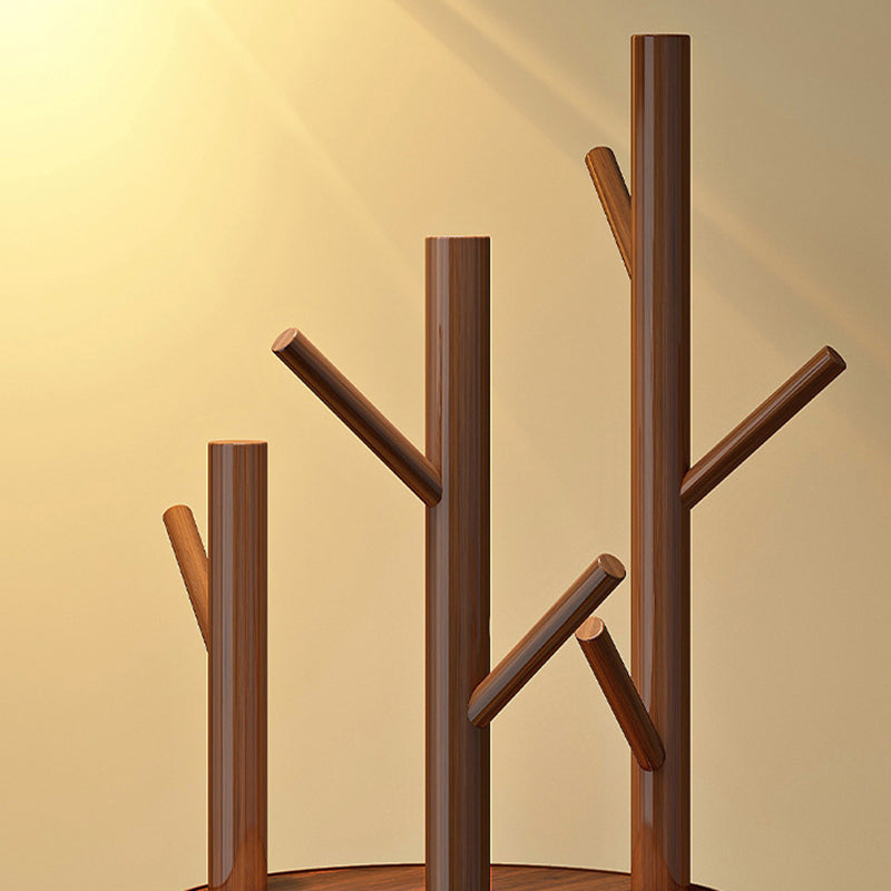 Rotating Wood Coat Rack with Multi-Level Storage
