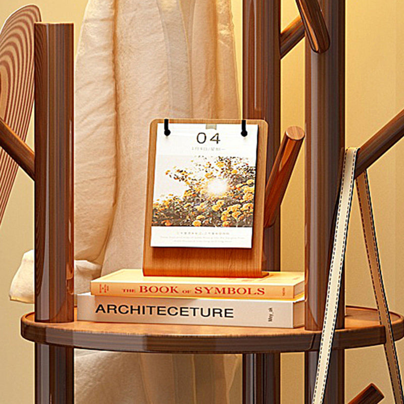 Rotating Wood Coat Rack with Multi-Level Storage