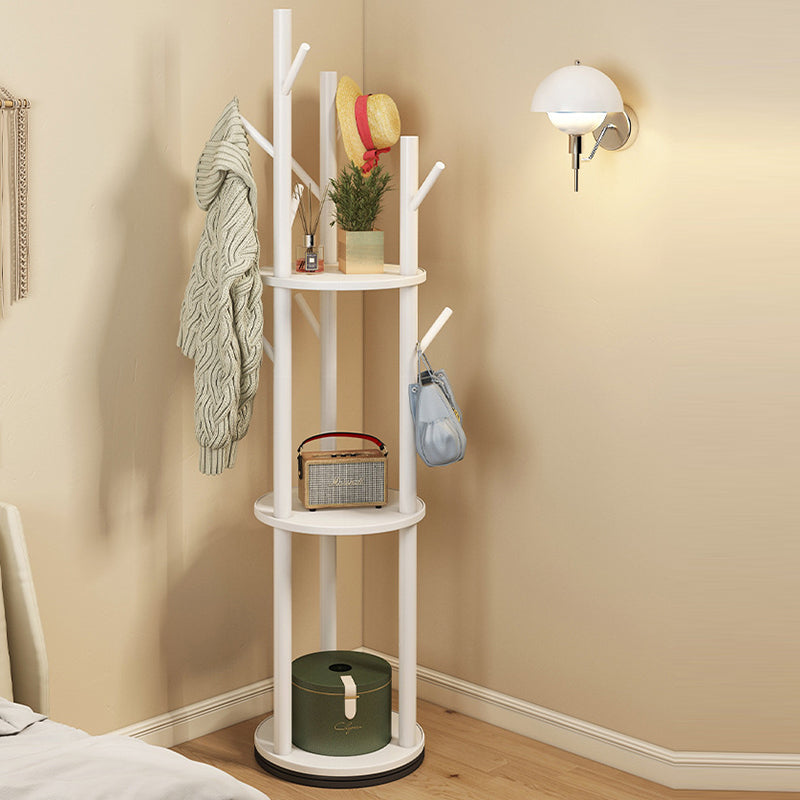 Rotating Wood Coat Rack with Multi-Level Storage