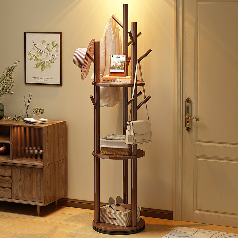 Rotating Wood Coat Rack with Multi-Level Storage