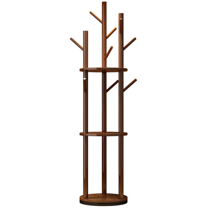 Rotating Wood Coat Rack with Multi-Level Storage