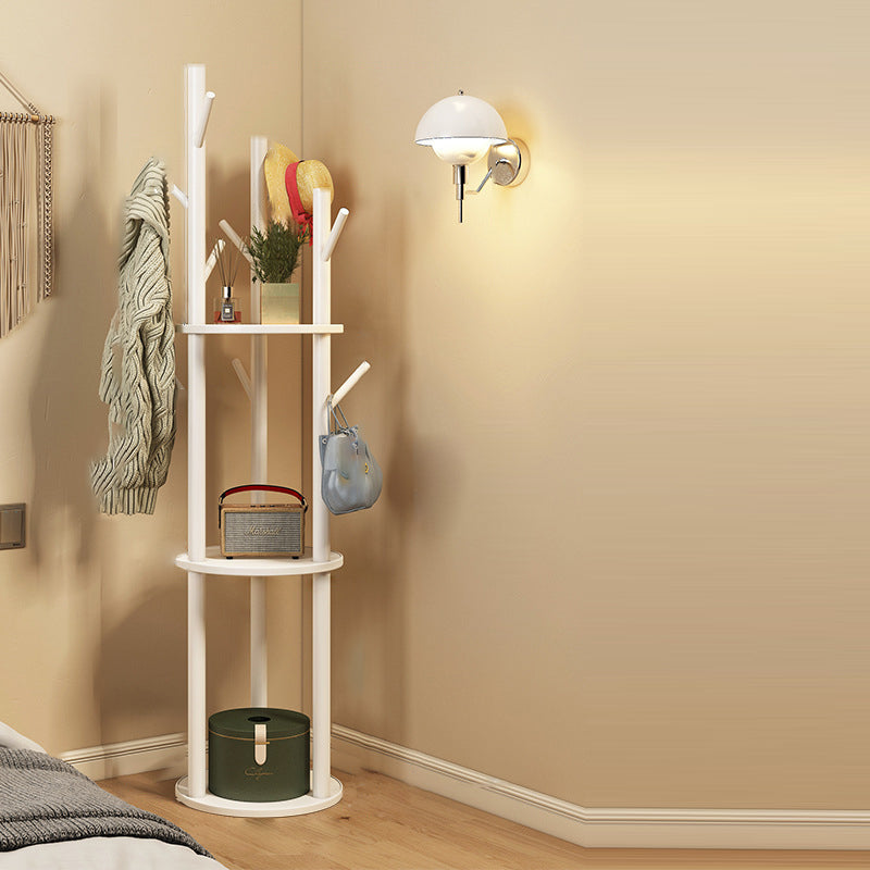 Rotating Wood Coat Rack with Multi-Level Storage