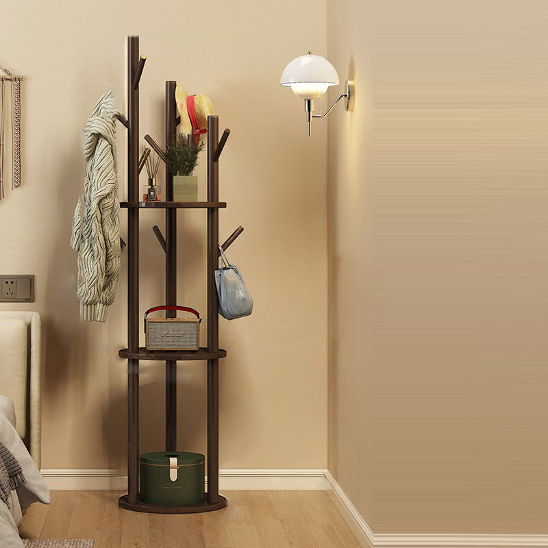 Rotating Wood Coat Rack with Multi-Level Storage