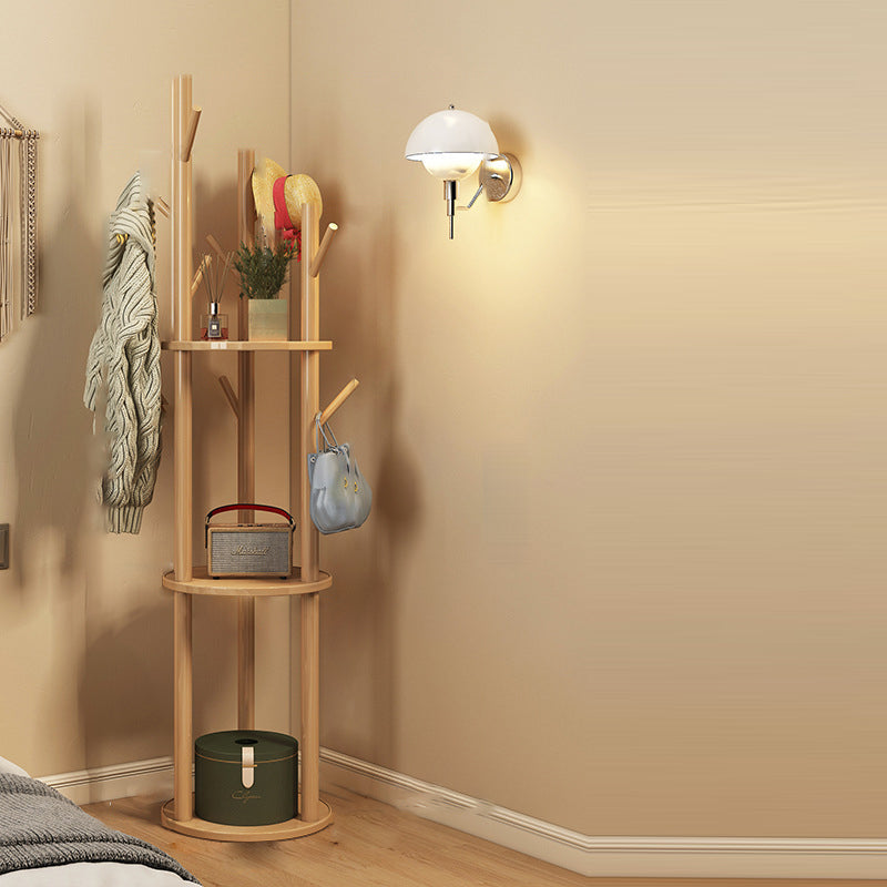 Rotating Wood Coat Rack with Multi-Level Storage