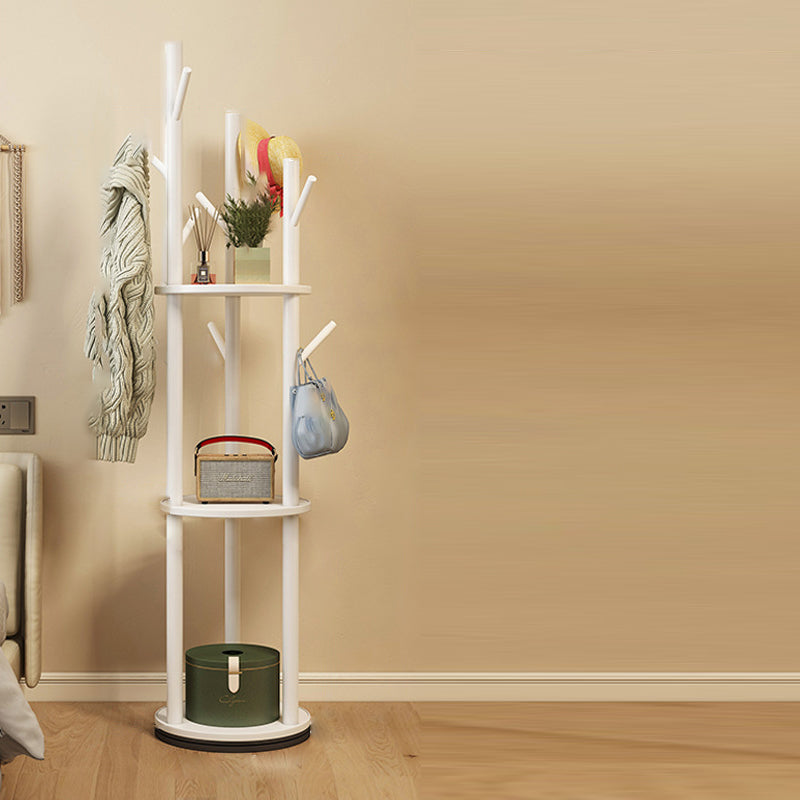 Rotating Wood Coat Rack with Multi-Level Storage