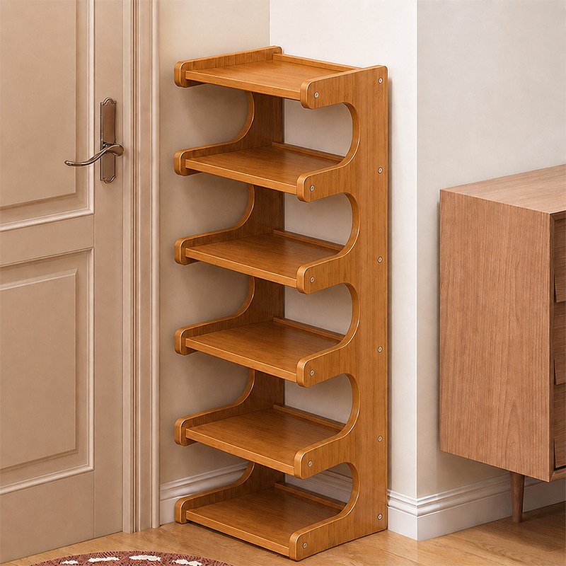 Tiered Bamboo Shoe Rack for Compact Entryway and Living Room Storage