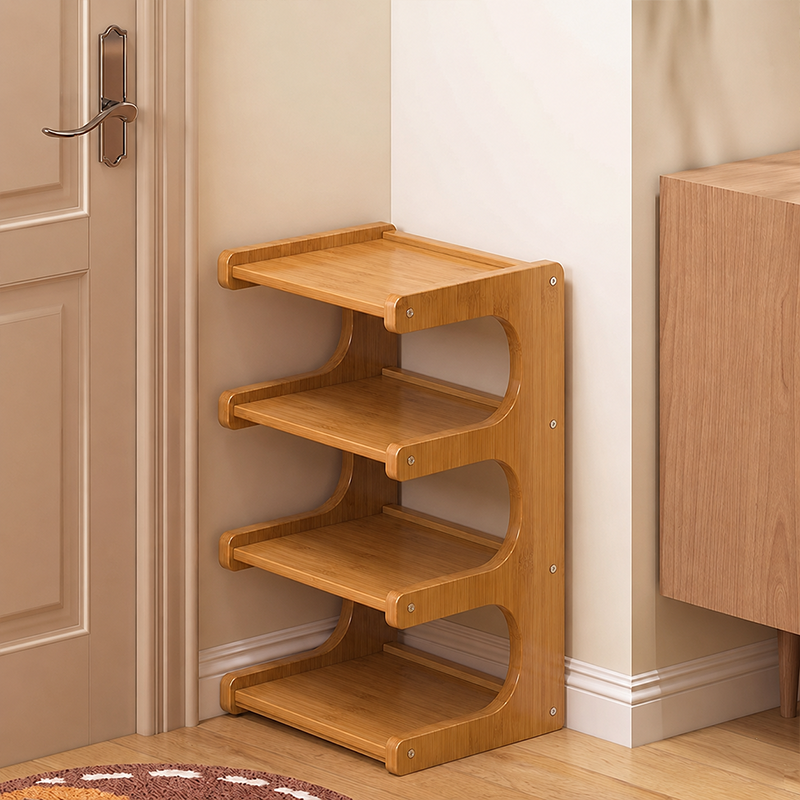 Tiered Bamboo Shoe Rack for Compact Entryway and Living Room Storage