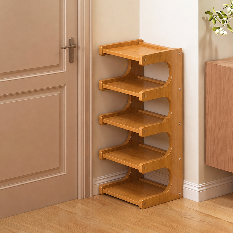 Tiered Bamboo Shoe Rack for Compact Entryway and Living Room Storage