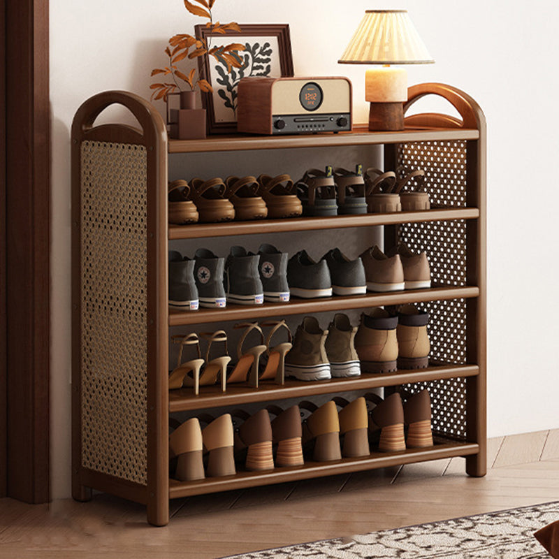 Bamboo and Rattan Shoe Rack for High-Capacity Hallway and Entryway Storage