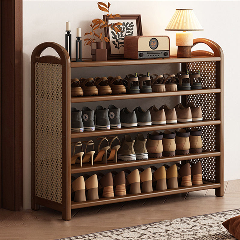 Bamboo and Rattan Shoe Rack for High-Capacity Hallway and Entryway Storage