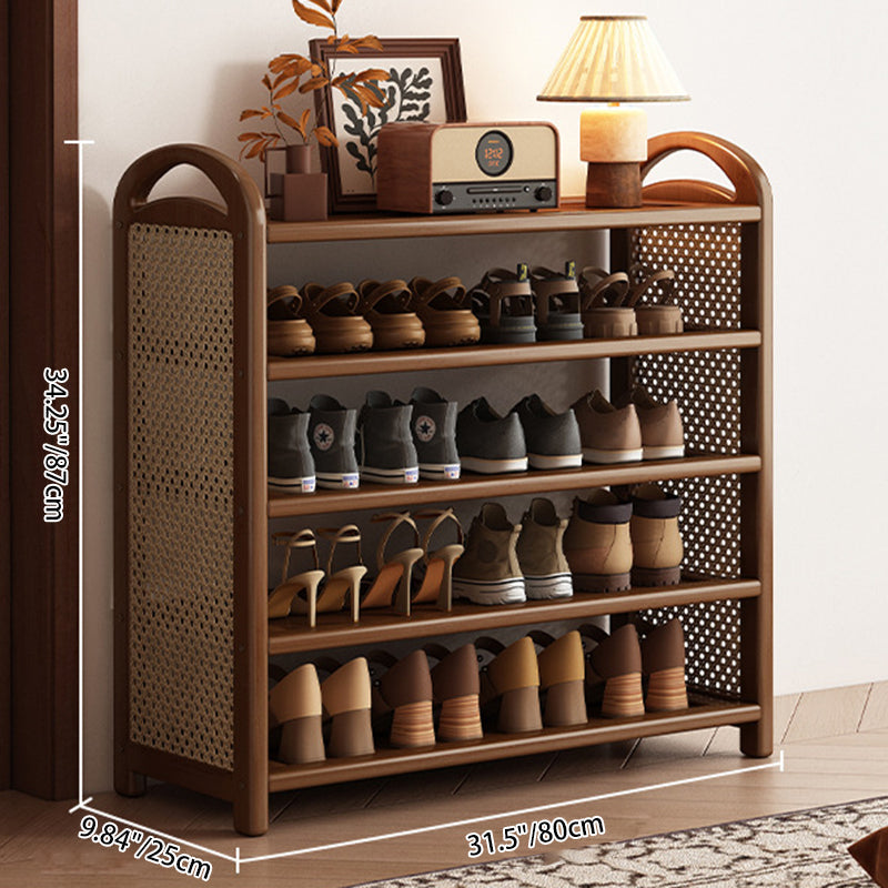 Bamboo and Rattan Shoe Rack for High-Capacity Hallway and Entryway Storage