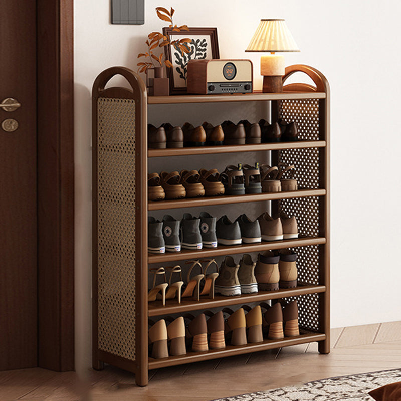 Bamboo and Rattan Shoe Rack for High-Capacity Hallway and Entryway Storage