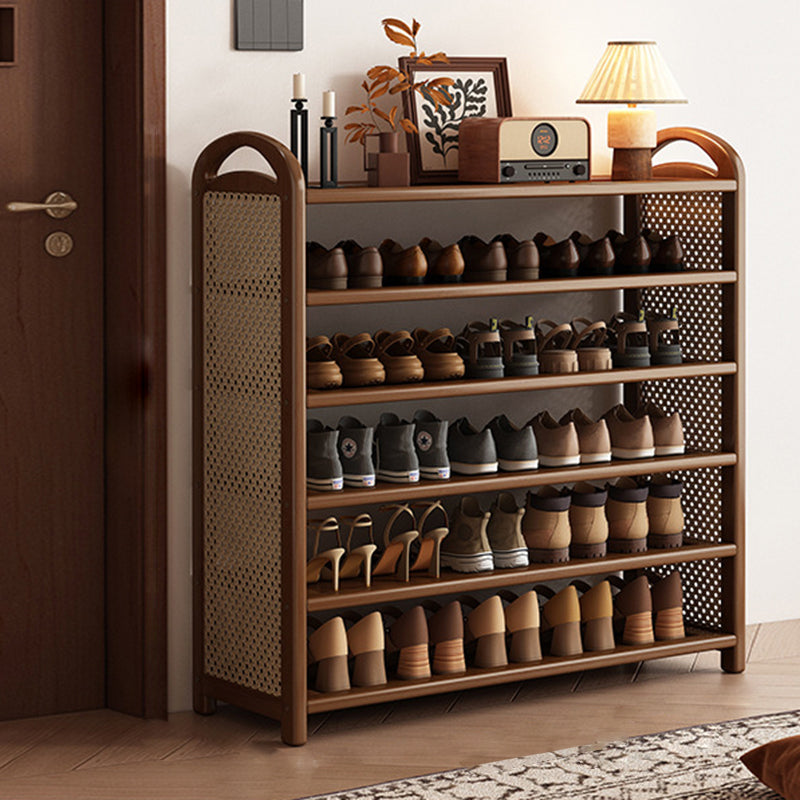 Bamboo and Rattan Shoe Rack for High-Capacity Hallway and Entryway Storage
