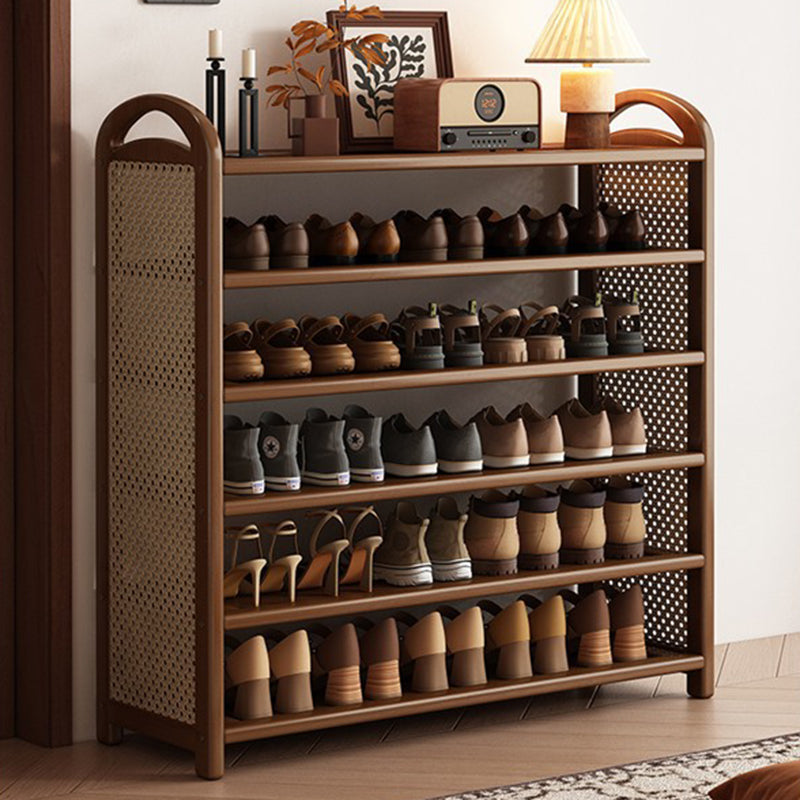 Bamboo and Rattan Shoe Rack for High-Capacity Hallway and Entryway Storage