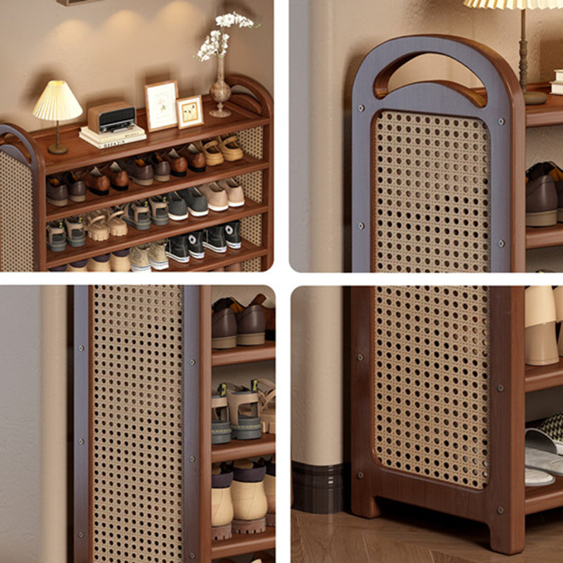 Bamboo and Rattan Shoe Rack for High-Capacity Hallway and Entryway Storage