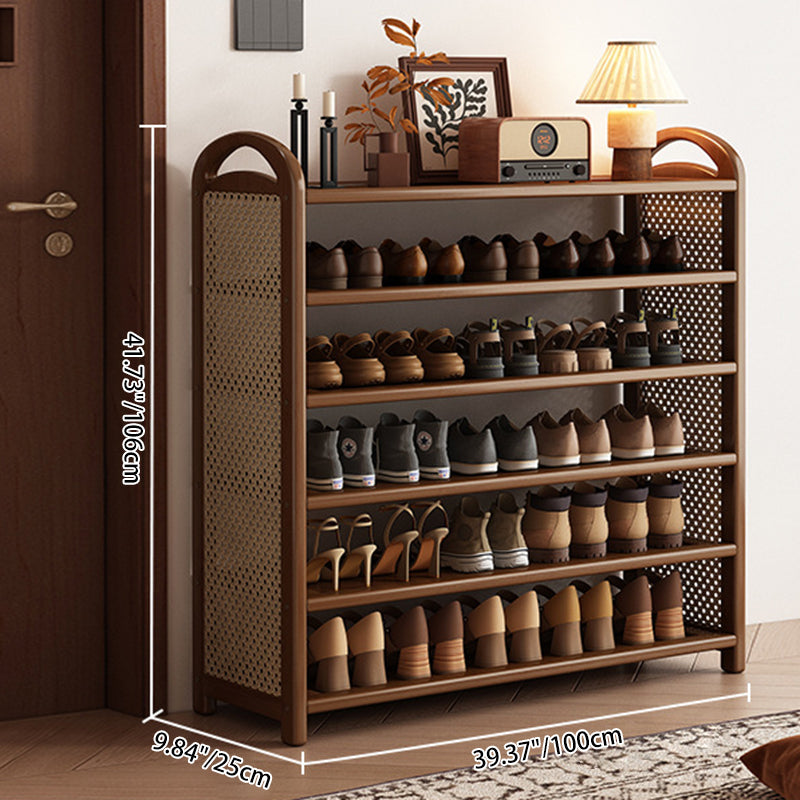 Bamboo and Rattan Shoe Rack for High-Capacity Hallway and Entryway Storage