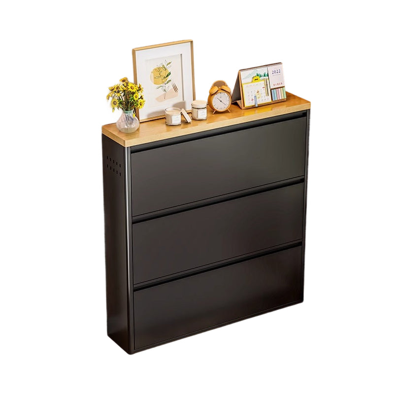 Slim Steel Shoe Cabinet with Flip-Drawer Storage