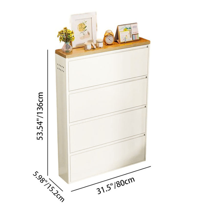 Slim Steel Shoe Cabinet with Flip-Drawer Storage