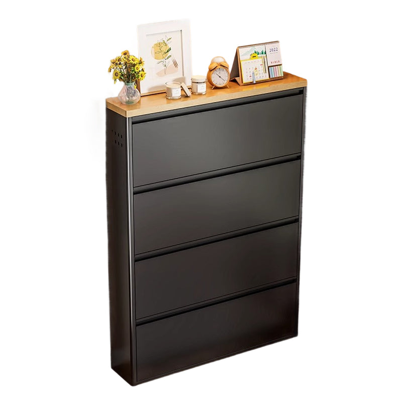 Slim Steel Shoe Cabinet with Flip-Drawer Storage