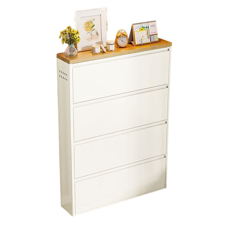 Slim Steel Shoe Cabinet with Flip-Drawer Storage